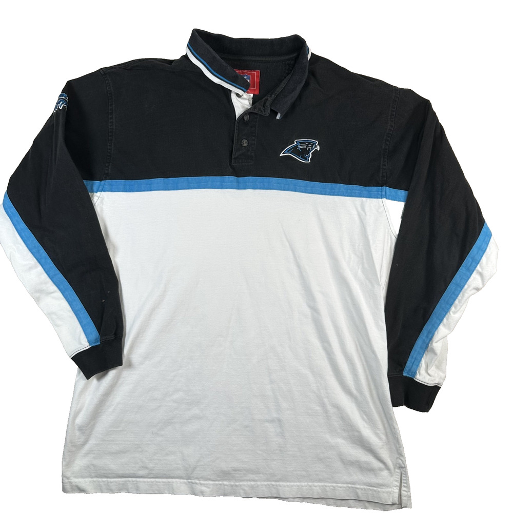 VTG Carolina Panthers NFL Long Sleeve Polo Shirt Men's Size 2XL Y2K Logo Script